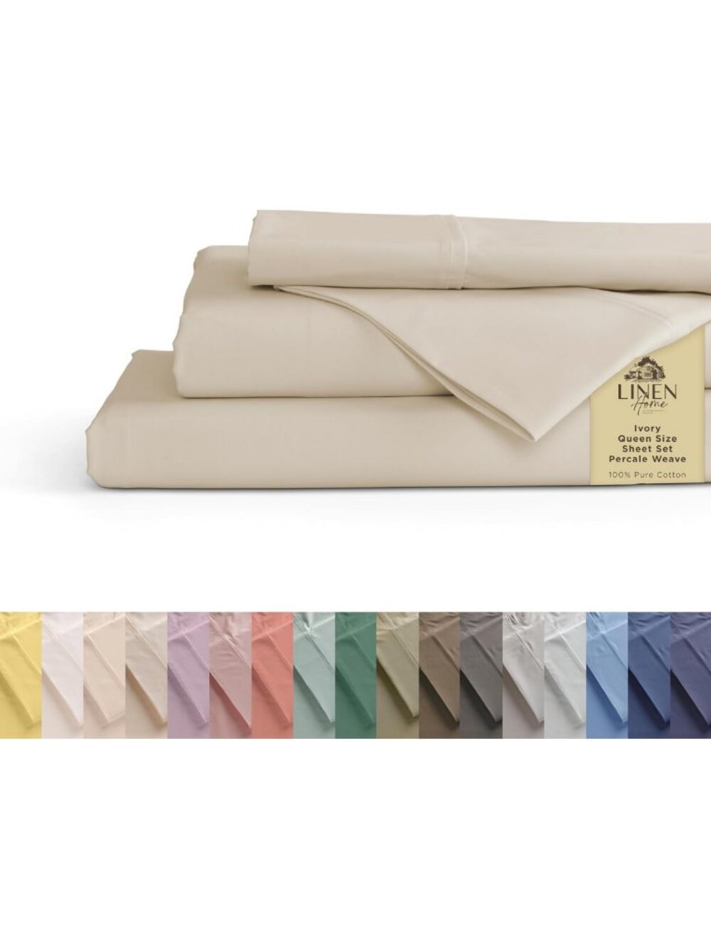 Cooling 100% Cotton Percale Queen Sheet Set - 4 Piece, Soft Ivory Bedding